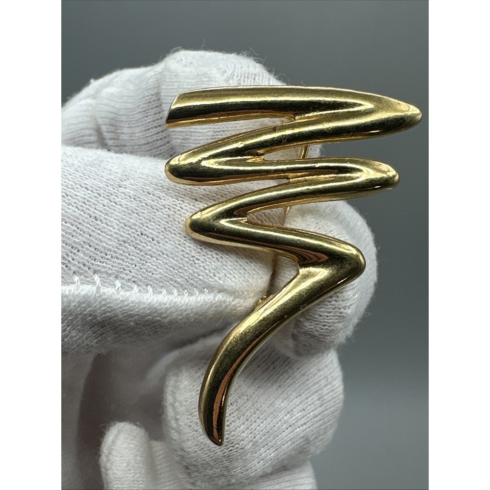 Vintage zig zag gold tone brooch #868